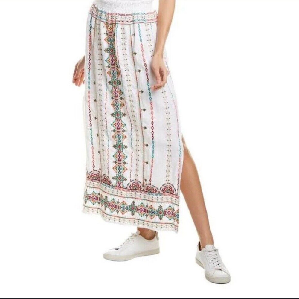 JW‎ Los Angeles Verena Linen Skirt, white/multi,  Johnny Was Xsmall Xs